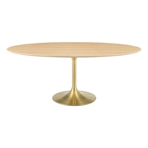 Modway Lippa 78&quot Oval Modern Wood/Metal Dining Table in Natural/Gold