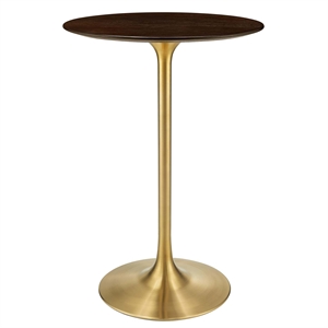 Modway Lippa 28&quot Round Modern Wood & Metal Bar Table in Gold/Cherry