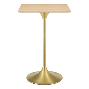Modway Lippa 28&quot Square Modern Wood & Metal Bar Table in Gold/Natural