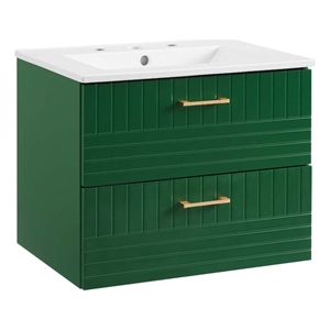 Modway Daybreak 24&quot Modern Wood/Ceramic Bathroom Vanity in Green/White