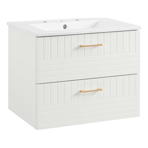 Modway Daybreak 24&quot Modern Wood/Ceramic Bathroom Vanity in White