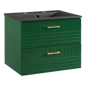 Modway Daybreak 24&quot Rubberwood MDF Particleboard Bathroom Vanity in Green/Black