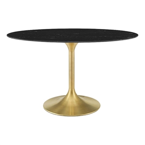 Modway Lippa 54&quot Oval Modern Artificial Marble/Metal Dining Table in Gold/Black