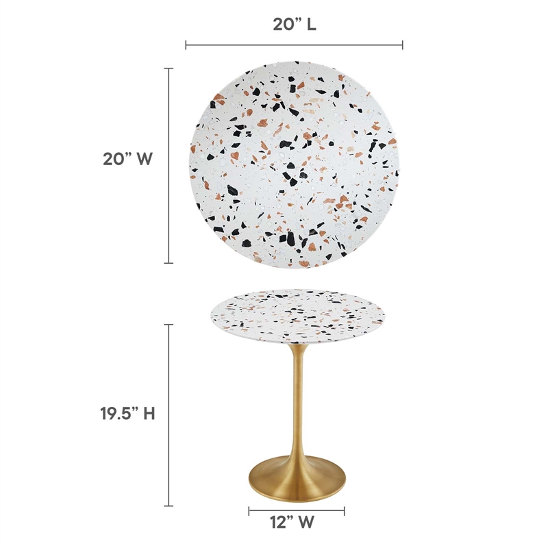 modway lippa 20&quot round modern terrrazzo & metal side table in white/gold