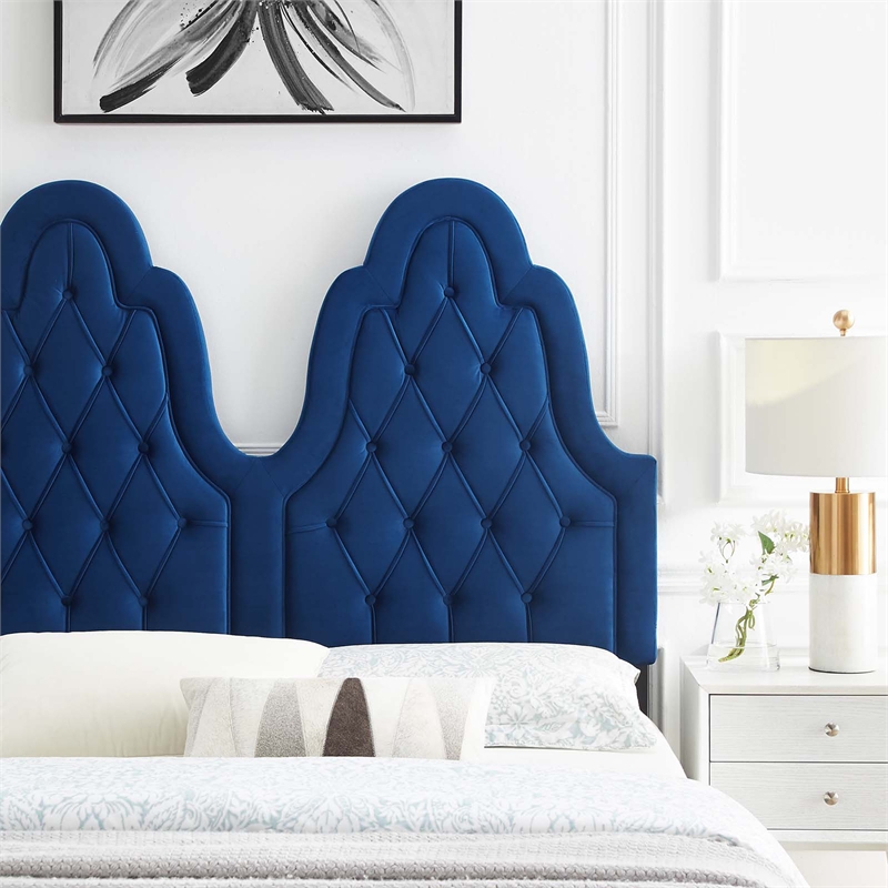 Modway Augustine Tufted Performance Velvet Twin Headboard in Navy