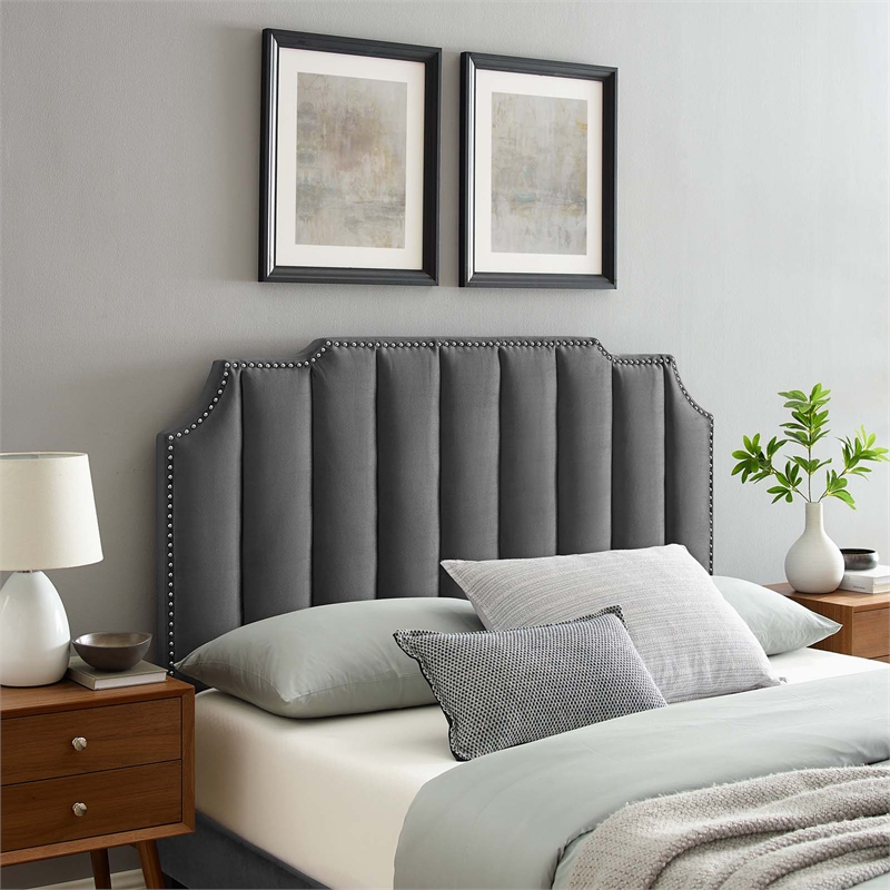 Modway Rosalind Modern Performance Velvet Twin Headboard in Charcoal