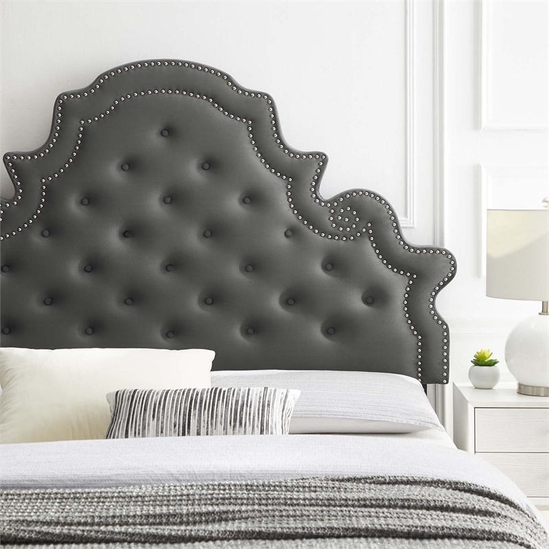 Modway Diana Tufted Performance Velvet Twin Headboard in Charcoal