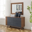 Modway Dylan Modern MDF and Rubberwood Dresser and Mirror in Walnut