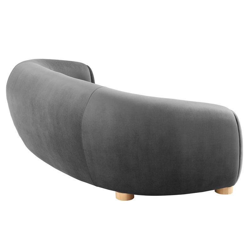 Modway Abundant Modern Performance Velvet Sofa in Charcoal/Natural