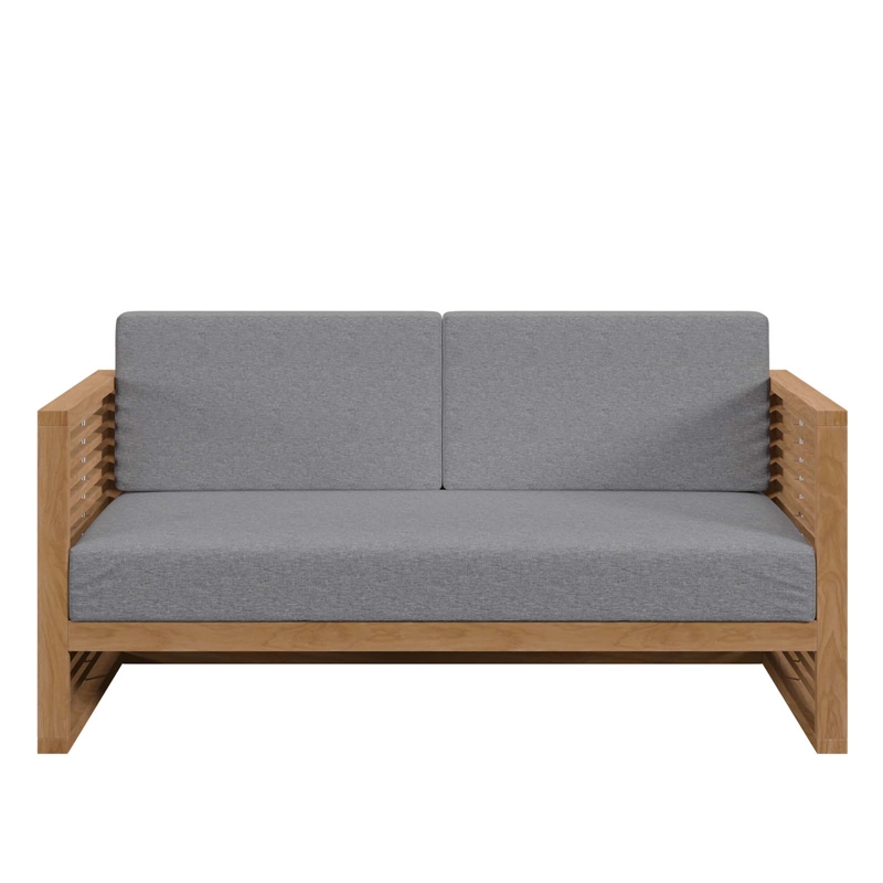 Modway Carlsbad Modern Teak Wood/Fabric Patio Loveseat in Gray/Natural