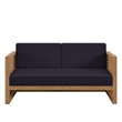 Modway Carlsbad Modern Teak Wood/Fabric Patio Loveseat in Navy/Natural