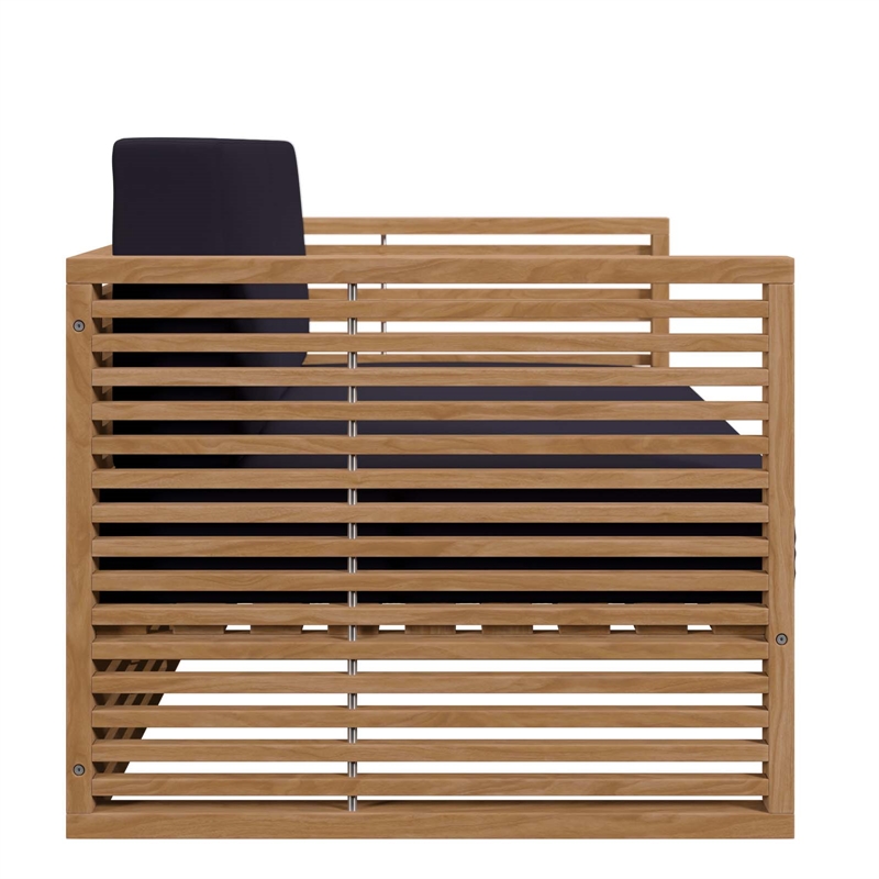 Modway Carlsbad Modern Teak Wood/Fabric Patio Loveseat in Navy/Natural