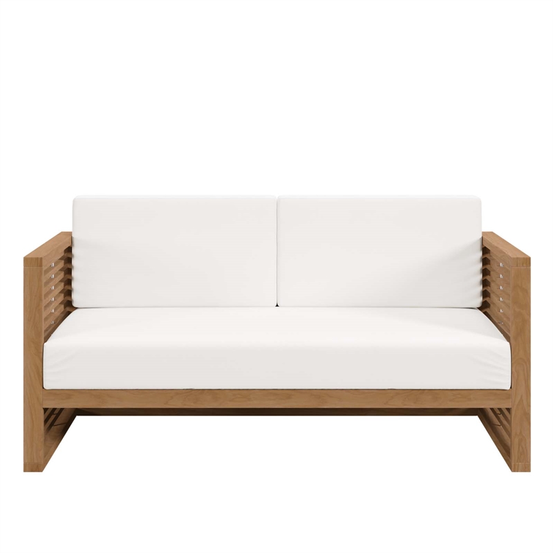 Modway Carlsbad Modern Teak Wood/Fabric Patio Loveseat in White/Natural