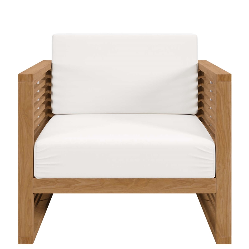 Modway Carlsbad Modern Fabric/Teak Wood Outdoor Armchair in White/Natural