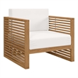 Modway Carlsbad Modern Fabric/Teak Wood Outdoor Armchair in White/Natural