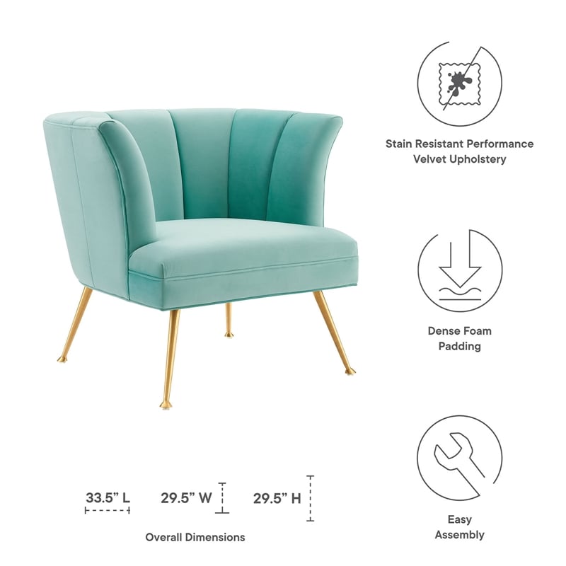 Modway Veronica Modern Channel Tufted Performance Velvet Armchair in Mint Blue