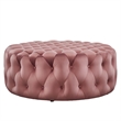Modway Amour Modern Button Tufted Round Velvet Ottoman in Dusty Rose Pink