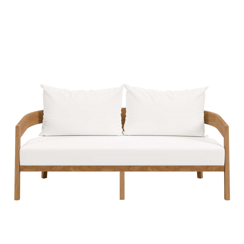 Modway Brisbane Modern Teak Wood/Fabric Patio Loveseat in White/Natural