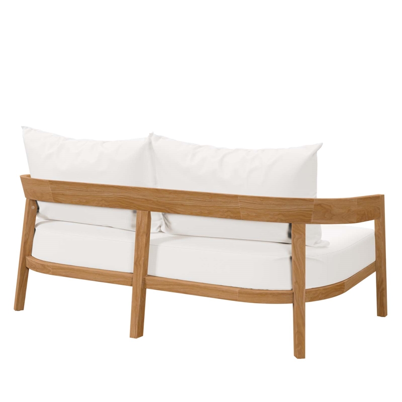 Modway Brisbane Modern Teak Wood/Fabric Patio Loveseat in White/Natural