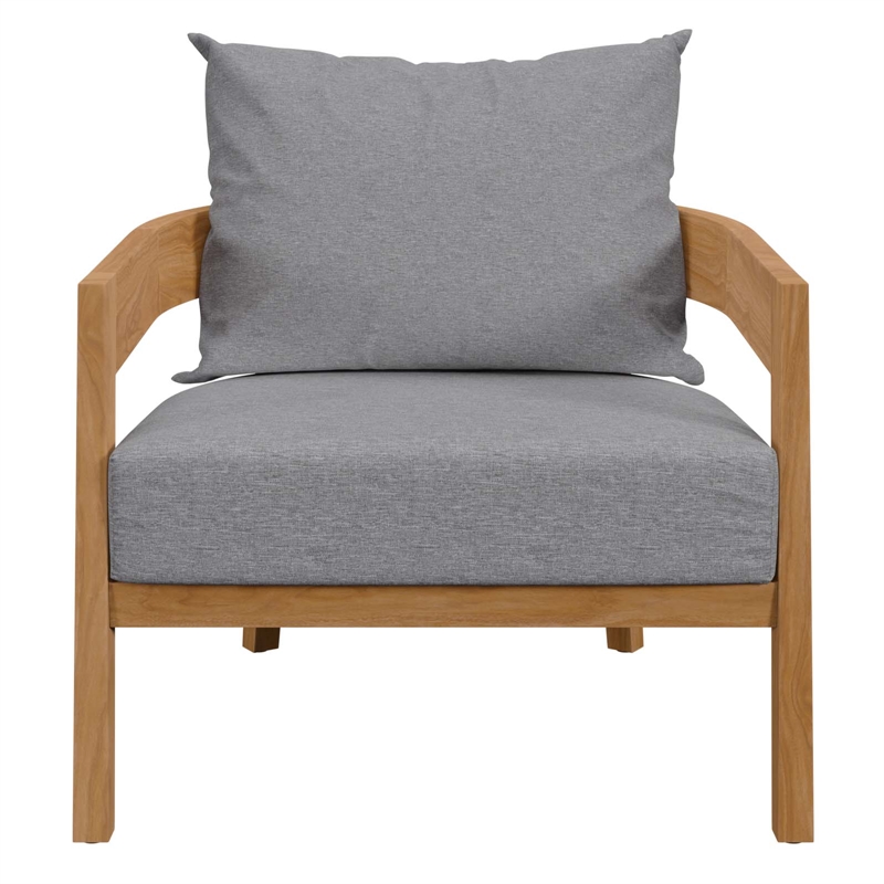 Modway Brisbane Modern Fabric/Teak Wood Outdoor Armchair in Gray/Natural