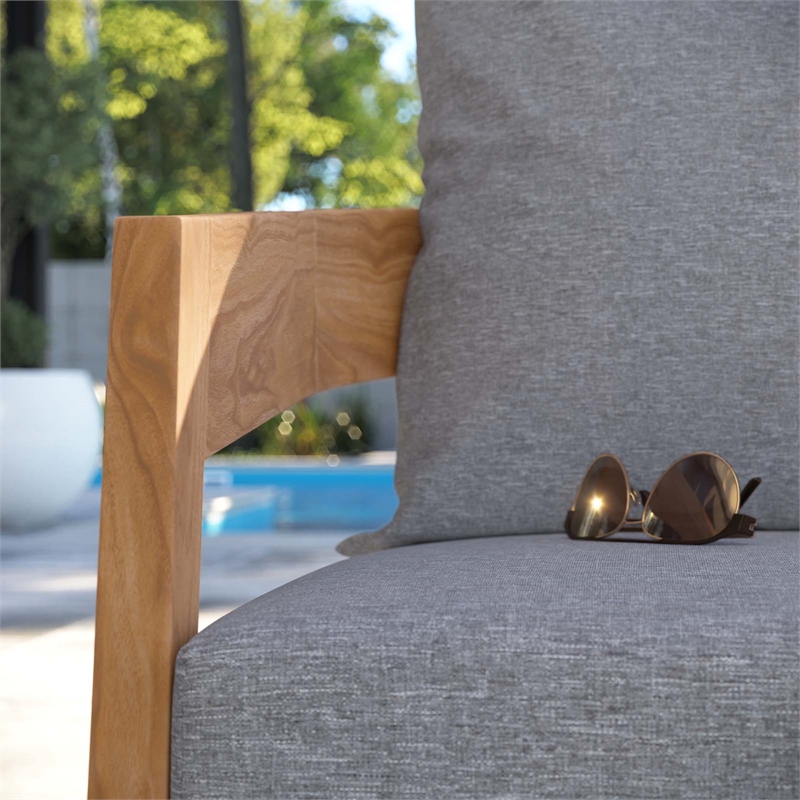 Modway Brisbane Modern Fabric/Teak Wood Outdoor Armchair in Gray/Natural