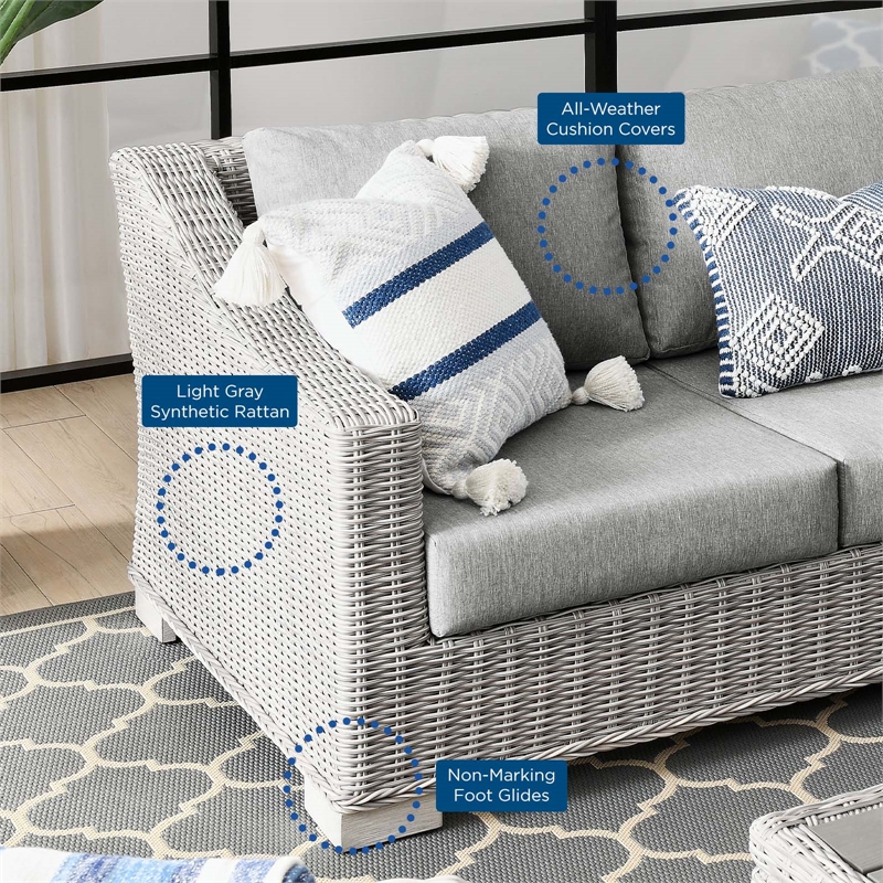Modway Conway 4-Piece Fabric & Rattan Outdoor Furniture Set in Light Gray