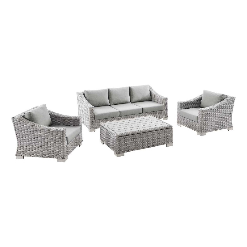 Modway Conway 4-Piece Fabric & Rattan Outdoor Furniture Set in Light Gray
