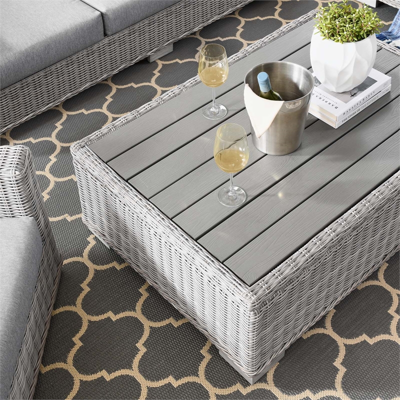 Modway Conway 4-Piece Fabric & Rattan Outdoor Furniture Set in Light Gray