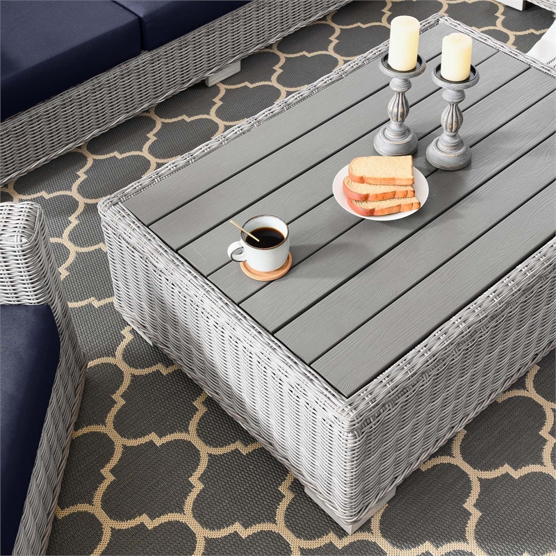 Modway Conway 4-Piece Fabric & Rattan Outdoor Furniture Set in Light Gray/Navy
