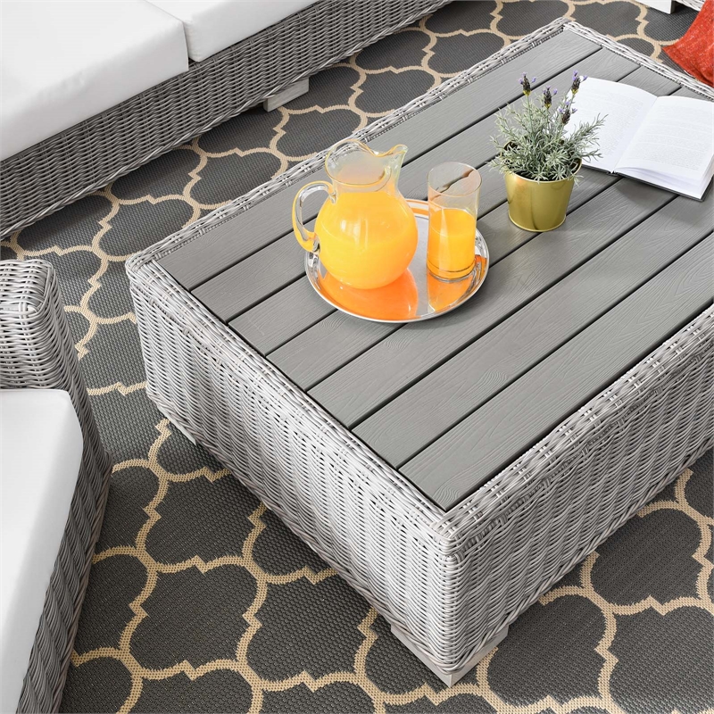 Modway Conway 4-Piece Fabric & Rattan Outdoor Furniture Set in Light Gray/White
