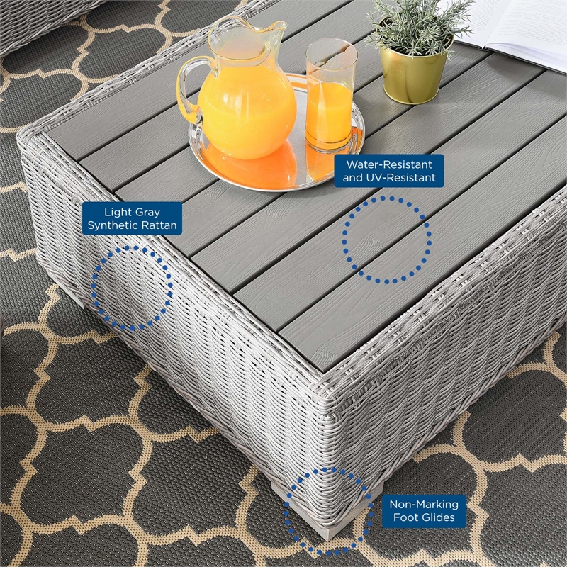 Modway Conway 4-Piece Fabric & Rattan Outdoor Furniture Set in Light Gray/White