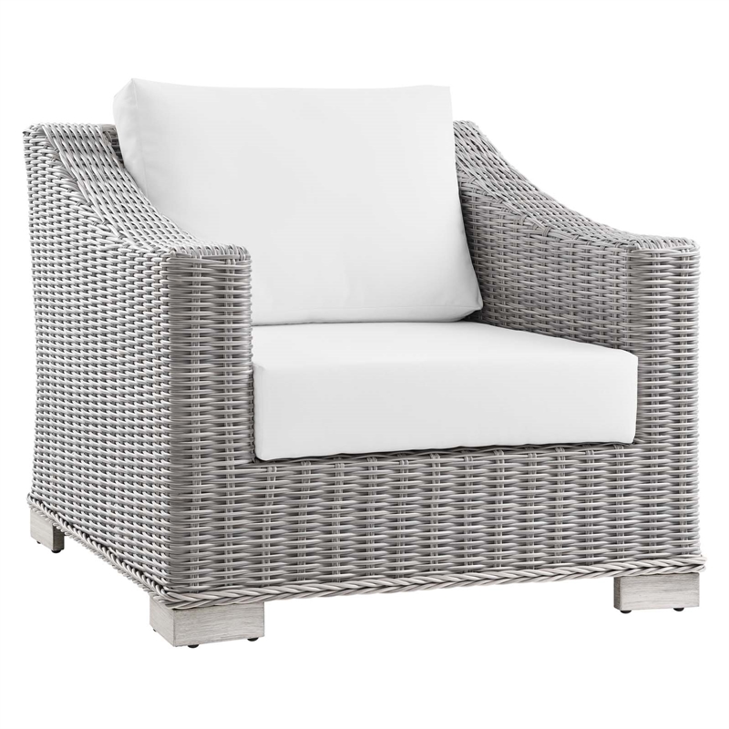 Modway Conway 4-Piece Fabric & Rattan Outdoor Furniture Set in Light Gray/White
