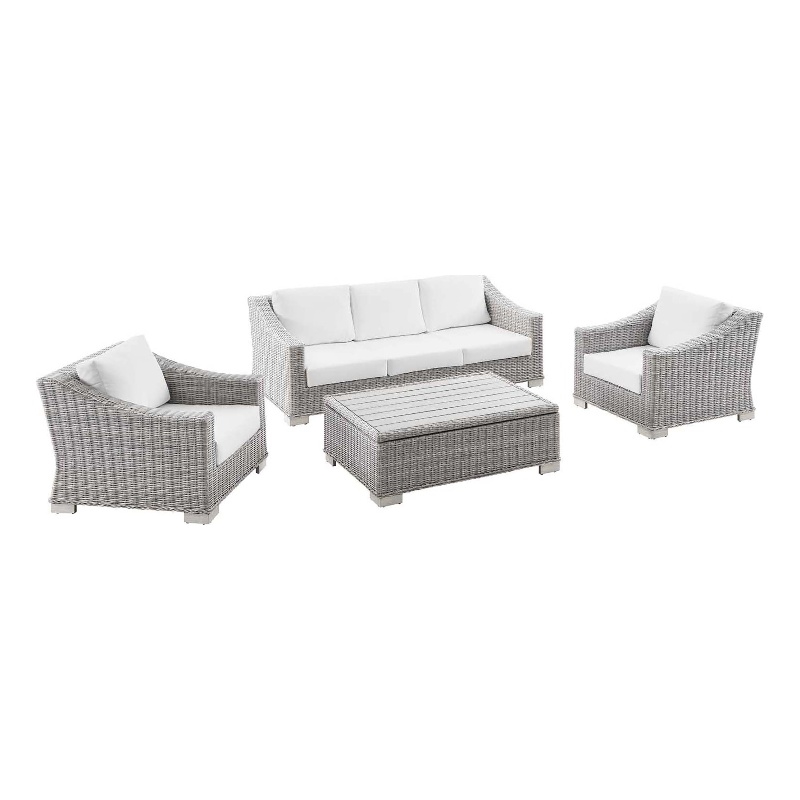Modway Conway 4-Piece Fabric & Rattan Outdoor Furniture Set in Light Gray/White