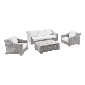 Modway Conway 4-Piece Fabric & Rattan Outdoor Furniture Set in Light Gray/White