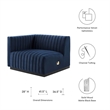 Modway Conjure Modern Channel Tufted Velvet Left-Arm Chair in Midnight Blue