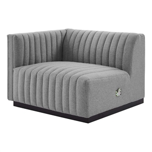Modway Conjure Modern Channel Tufted Fabric Left-Arm Chair in Light Gray
