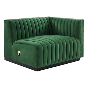 Modway Conjure Modern Channel Tufted Velvet Right-Arm Chair in Emerald Green