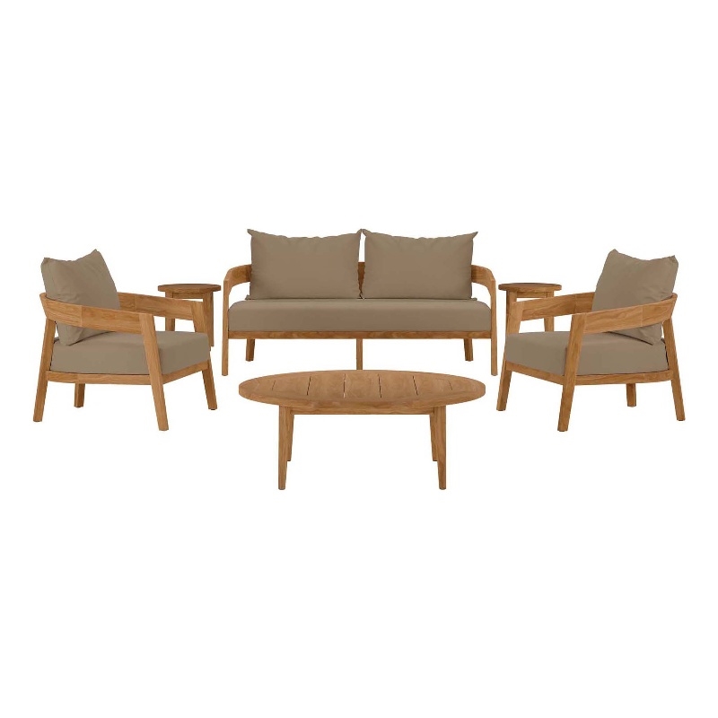 Modway Brisbane 6-Piece Teak Wood Outdoor Patio Set in Natural/Light Brown