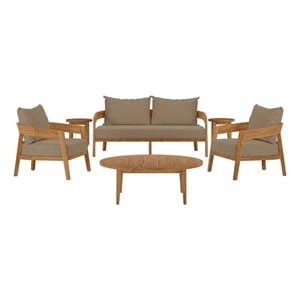 Modway Brisbane 6-Piece Teak Wood Outdoor Patio Set in Natural/Light Brown