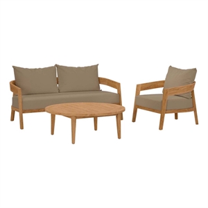 Modway Brisbane 3-Piece Teak Wood Outdoor Patio Set - Natural/Light Brown