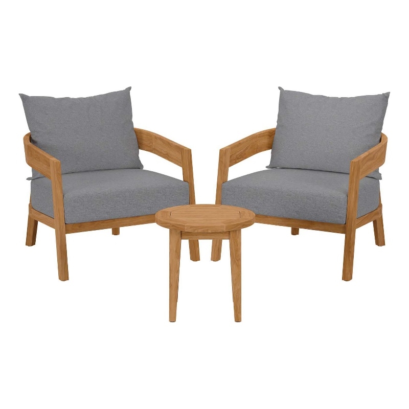 Modway Brisbane 3-Piece Teak Wood Outdoor Patio Set in Natural/Gray