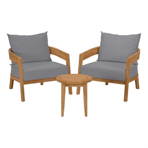 Modway Brisbane 3-Piece Teak Wood Outdoor Patio Set in Natural/Gray