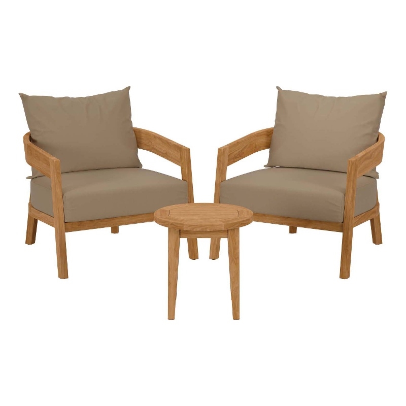 Modway Brisbane 3-Piece Teak Wood Outdoor Patio Set in Natural/Light Brown