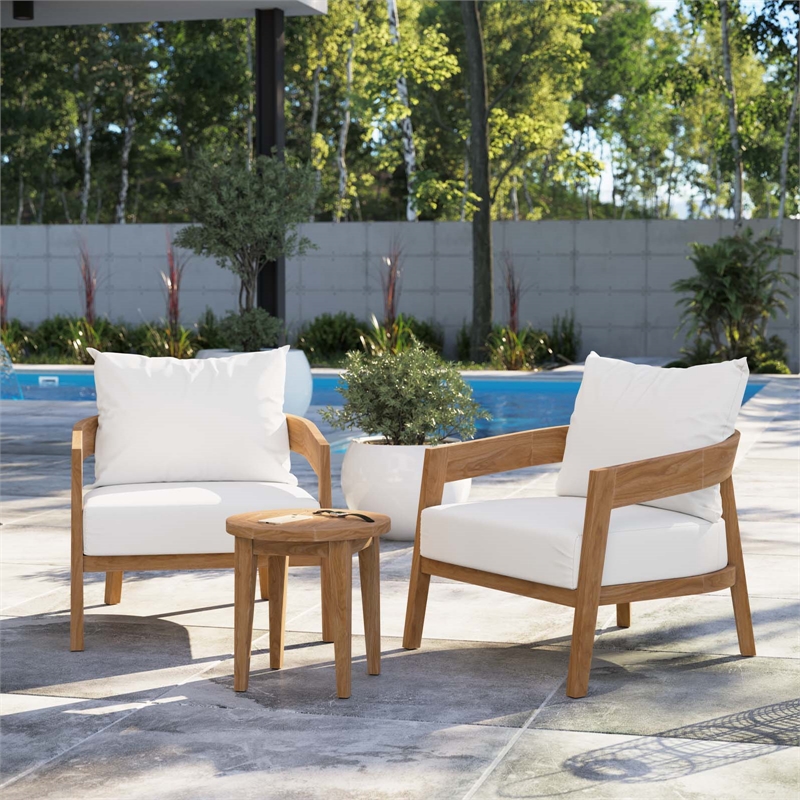 Modway Brisbane 3-Piece Teak Wood Outdoor Patio Set in Natural/White
