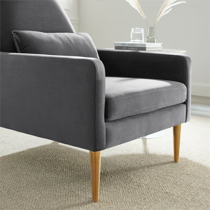 Modway Liliana Modern Performance Velvet Armchair in Charcoal/Gold