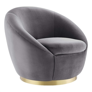 Modway Buttercup Modern Performance Velvet Swivel Chair in Gold/Gray