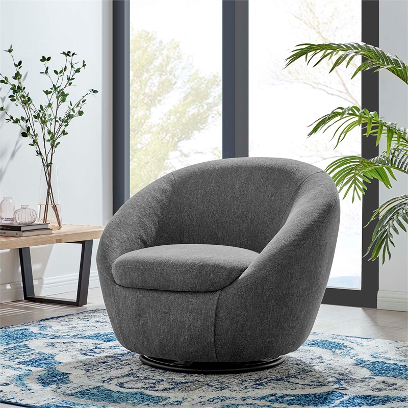 Modway Buttercup Upholstered Fabric Swivel Chair in Black/Charcoal