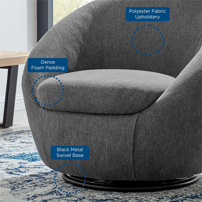 Modway Buttercup Upholstered Fabric Swivel Chair in Black/Charcoal