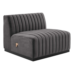 Modway Conjure Modern Channel Tufted Velvet Armless Chair in Gray