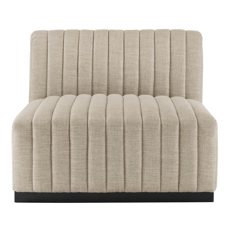 Modway Conjure Modern Channel Tufted Fabric Armless Chair in Beige/Black